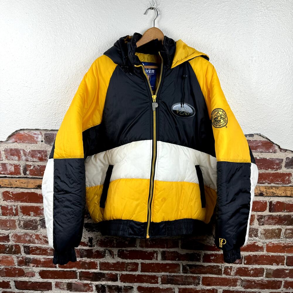 Vintage Pro Player Iowa Hawkeyes Jacket Mens XL Yellow Black Puffer Zip Up NCAA